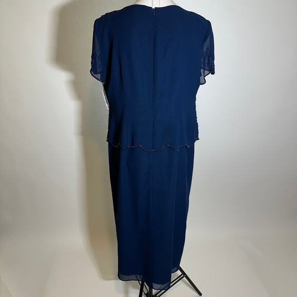 NWT R&M Richards Navy Blue Evening Cocktail Beaded Dress Womens Petite Size 16P - Picture 6 of 12